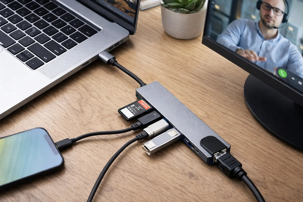 8-in-1 USB-C Hub Adapter – 4K HDMI | USB 3.0 | SD/TF | RJ45 | Fast Charging Dock Premium Quality NextGad